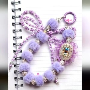 Fluffy Purple beaded keychain/bag charm
